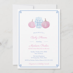 Preppy Pink & Blue Pumpkin Girl Baby ShowParty Einladung