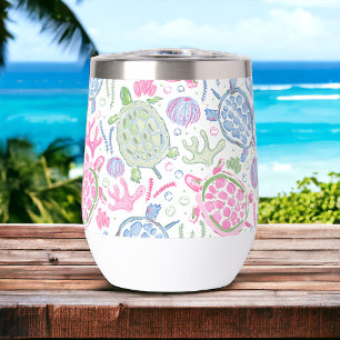 Preppy Pink Blue Sea Turtles
