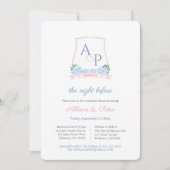 Preppy Pink Blue Wappen Hochzeit Probe Dinner Einladung (Vorderseite)