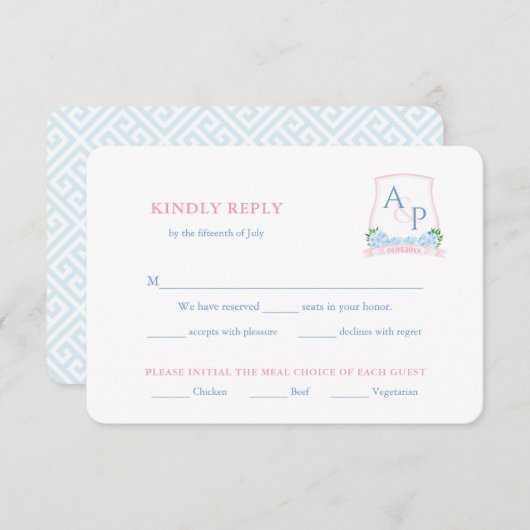 Preppy Pink Blue Wedding Wappen UAWG Begleitkarte (Vorne/Hinten)