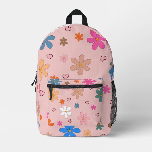 Preppy Pink Blume Herz Y2K Muster Bedruckter Rucksack (Vorderseite)