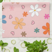 Preppy Pink Blume Herz Y2K Muster Geschirrtuch (Gefaltet)