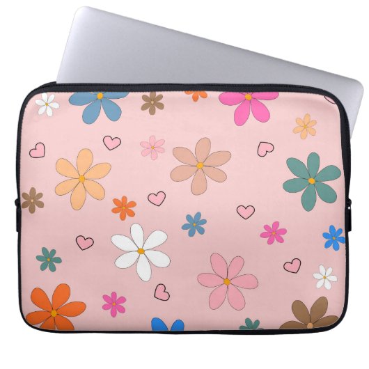 Preppy Pink Blume Herz Y2K Muster Laptopschutzhülle (Vorderseite)