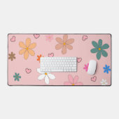 Preppy Pink Blume Herz Y2K Muster Schreibtischunterlage (Tastatur & Maus)