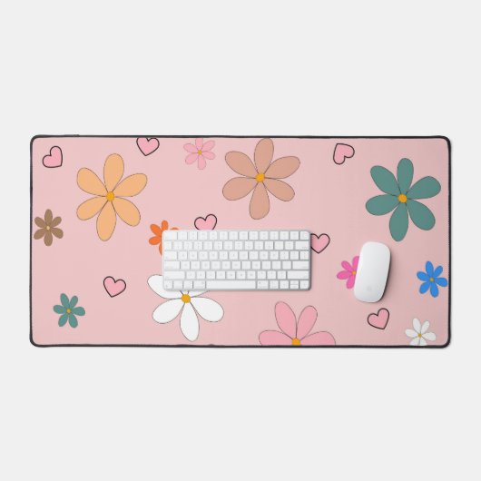 Preppy Pink Blume Herz Y2K Muster Schreibtischunterlage (Tastatur & Maus)