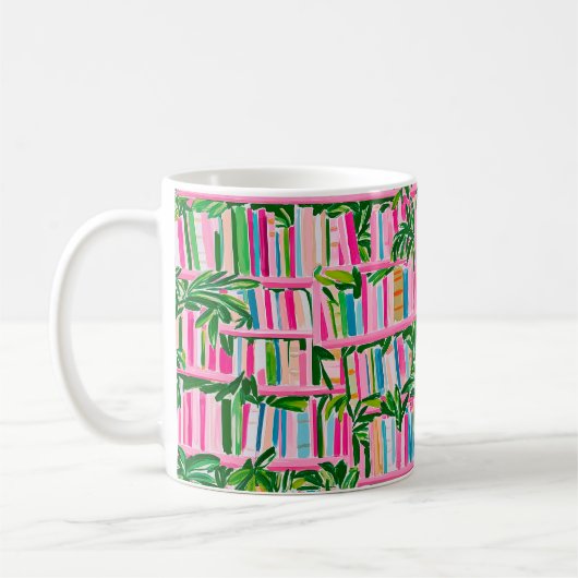Preppy Pink Bookcase Tropical Kaffeetasse (Links)