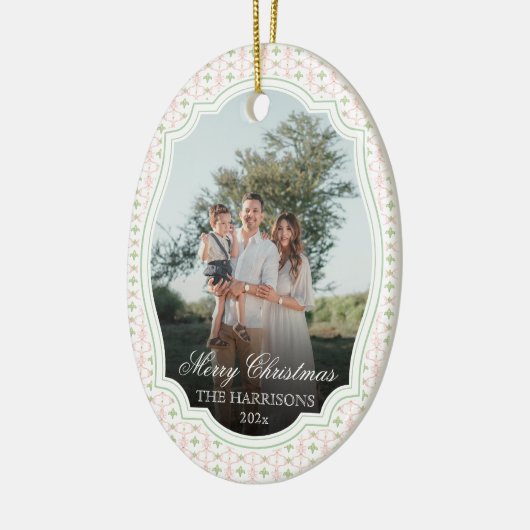 Preppy Pink Bow Christmas Nutcracker 2 Photos Keramik Ornament (Links)