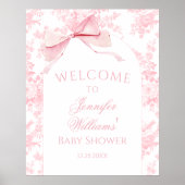 Preppy Pink Bow Floral Baby Girl Dusche Willkommen Poster (Vorne)
