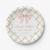 Preppy Pink Bow Floral Spring Baby Dusche Pappteller (Vorderseite)