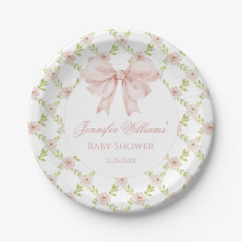 Preppy Pink Bow Floral Spring Baby Dusche Pappteller