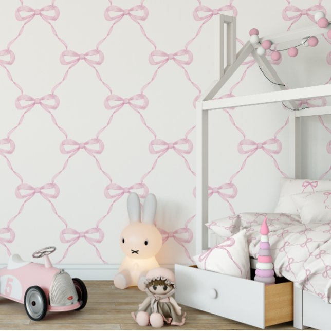 Preppy Pink Bow Grand Millennial Tapete (Wallpaper with matching duvet cover and pillow)