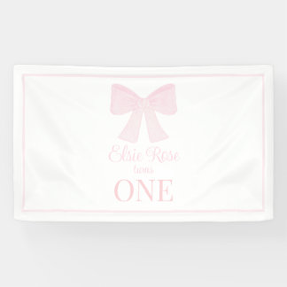 Preppy Pink Bow Grandmillennial erster Geburtstag Banner