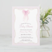 Preppy pink bow pearys Enkelbaby Dusche Einladung (Stehend Vorderseite)