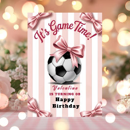 Preppy Pink Bow Soccer Birthday Karte