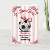 Preppy Pink Bow Soccer Birthday Karte (Vorderseite)