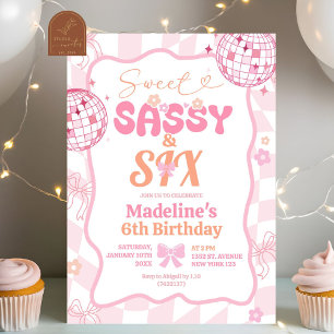 Preppy Pink Bow Sweet Sassy Six Geburtstagskarte Einladung