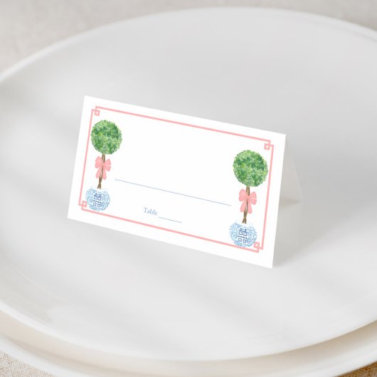 Preppy Pink Bow Topiary Girl Babydusche Brunch Platzkarte