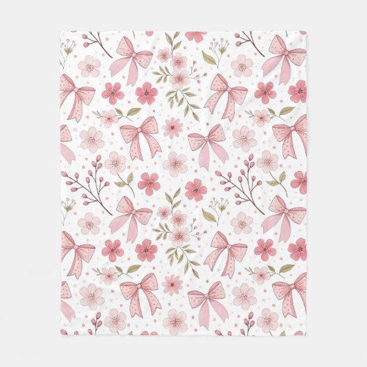 Preppy Pink Bow und Blume Fleecedecke (Vorderseite)