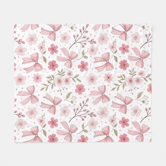 Preppy Pink Bow und Blume Fleecedecke (Vorderseite (Horizontal))