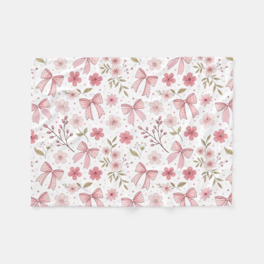 Preppy Pink Bow und Blume Fleecedecke (Vorderseite (Horizontal))