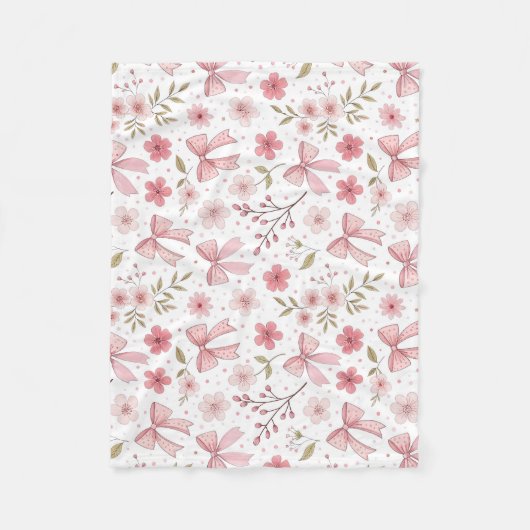 Preppy Pink Bow und Blume Fleecedecke (Vorderseite)
