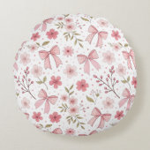 Preppy Pink Bow und Blume Rundes Kissen (Vorderseite)