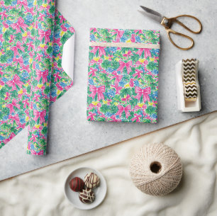 Preppy Pink Bows and Garland Weihnachten Geschenkpapier
