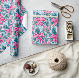 Preppy Pink Bows and Garland Weihnachten Geschenkpapier