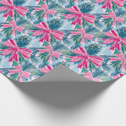 Preppy Pink Bows and Garland Weihnachten Geschenkpapier (Ecke)