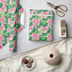 Preppy Pink Bows and Garland Weihnachten Geschenkpapier