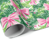 Preppy Pink Bows and Garland Weihnachten Geschenkpapier (Rolleneckpunkt)