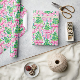 Preppy Pink Bows and Garland Weihnachten Geschenkpapier