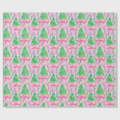 Preppy Pink Bows and Garland Weihnachten Geschenkpapier (Flach)