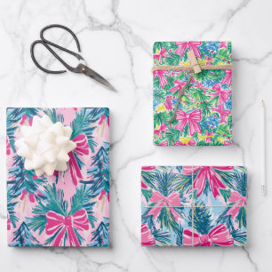Preppy Pink Bows and Garland Weihnachten Geschenkpapier Set