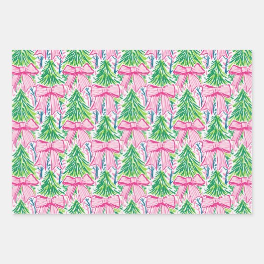 Preppy Pink Bows and Garland Weihnachten Geschenkpapier Set (Vorderseite 2)