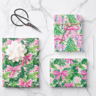 Preppy Pink Bows and Garland Weihnachten Geschenkpapier Set