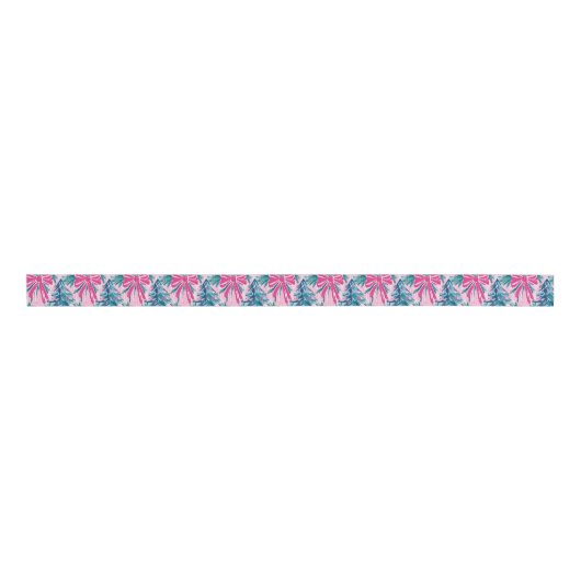 Preppy Pink Bows and Garland Weihnachten Ripsband (Vorderseite)