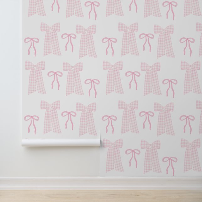 Preppy Pink Bows Coquette Pink Kinderzimmer Tapete (Anwendung)