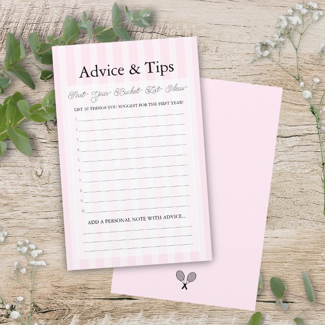 Preppy Pink Bucket List Advice Baby Shower Game (pink tennis theme baby shower advice game sheet)