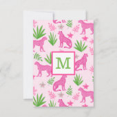 Preppy Pink Cheetah Monogram Dankeskarte (Vorderseite)