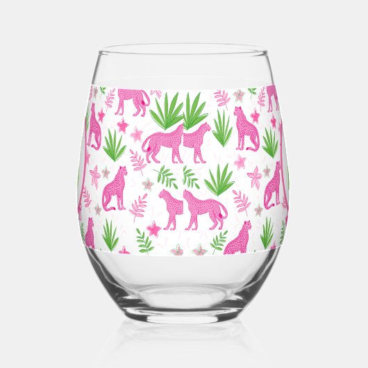 Preppy Pink Cheetah Monogram Weinglas Ohne Stiel (Links)