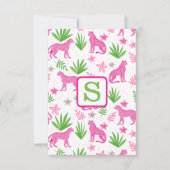 Preppy Pink Cheetah Monogram White Dankeskarte (Vorderseite)