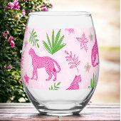 Preppy Pink Cheetah Pink Hintergrund Weinglas Ohne Stiel