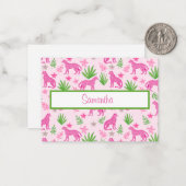 Preppy Pink Cheetah Script Personalisiert Mitteilungskarte (Vorderseite/Rückseite Beispiel)
