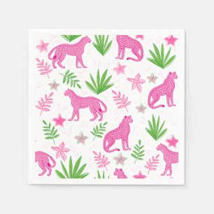 Preppy Pink Cheetahs White Background Classic Serviette