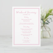 Preppy Pink Chic Wedding Weekend Itinerary Card Einladung (Stehend Vorderseite)