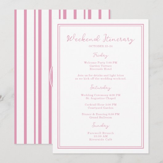 Preppy Pink Chic Wedding Weekend Itinerary Card Einladung (Vorne/Hinten)