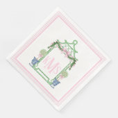 Preppy Pink Chinoiserie Pagoda Monogramm Serviette (Ecke)