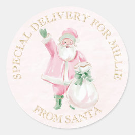 Preppy Pink Christmas Santa  Runder Aufkleber