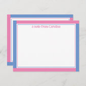 Preppy Pink & Cornflower Blue Name Stationery Mitteilungskarte (Vorne/Hinten)